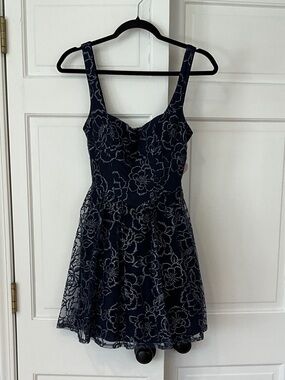 City Studio Navy Blue Floral Lace Fit-and-Flare Mini Dress
